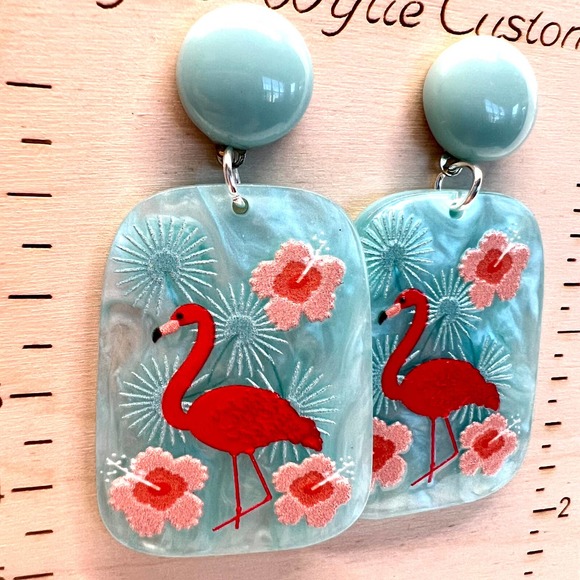 Blue Flamingo Earrings - Summer Earrings - Vacation Earrings - Picture 10 of 10